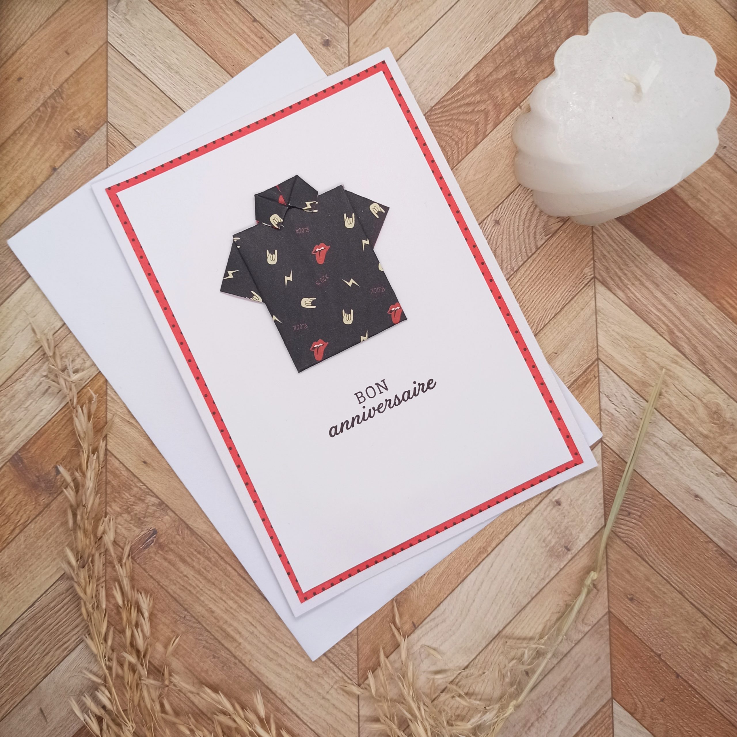 carte origami chemise bon anniversaire rock