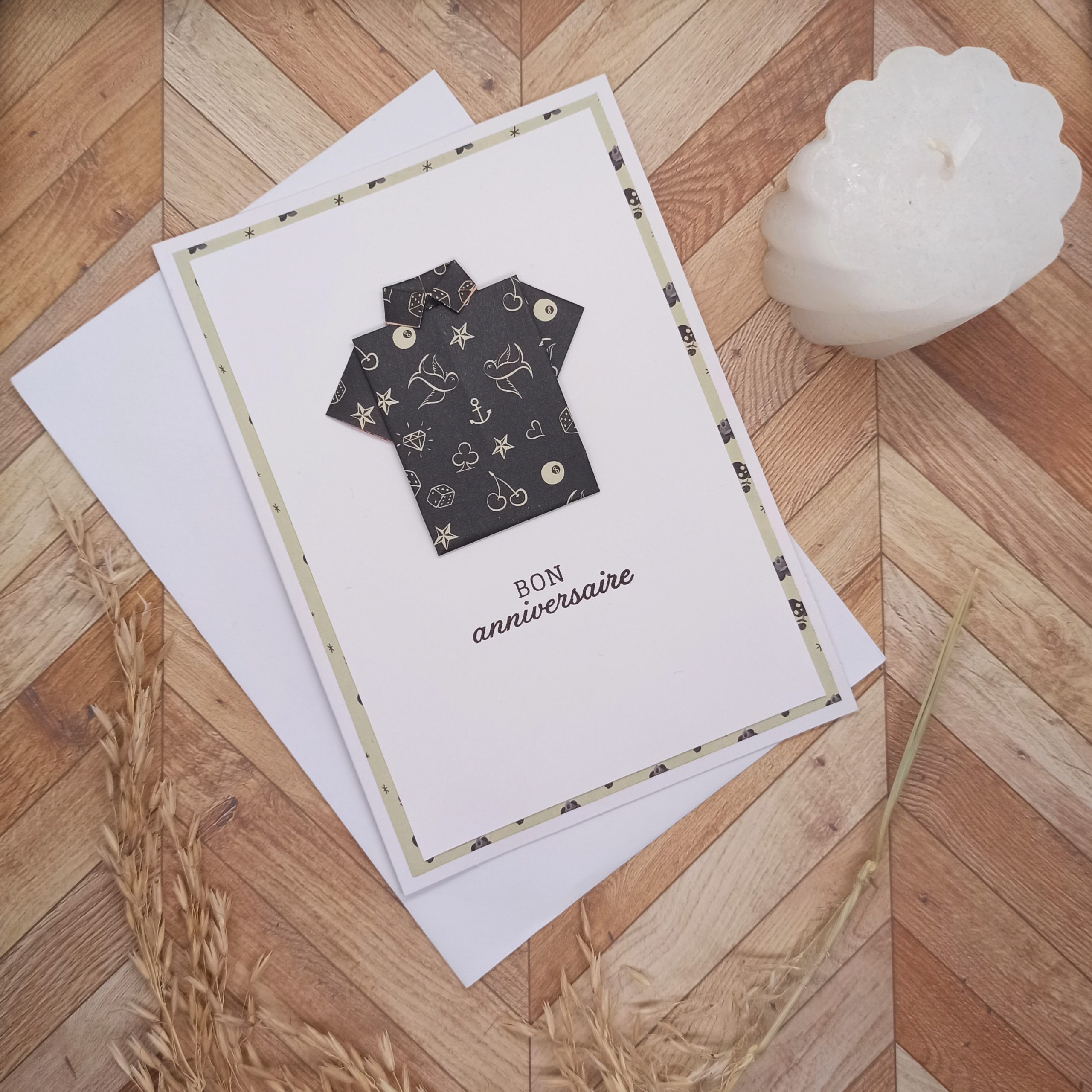 carte origami chemise bon anniversaire rock