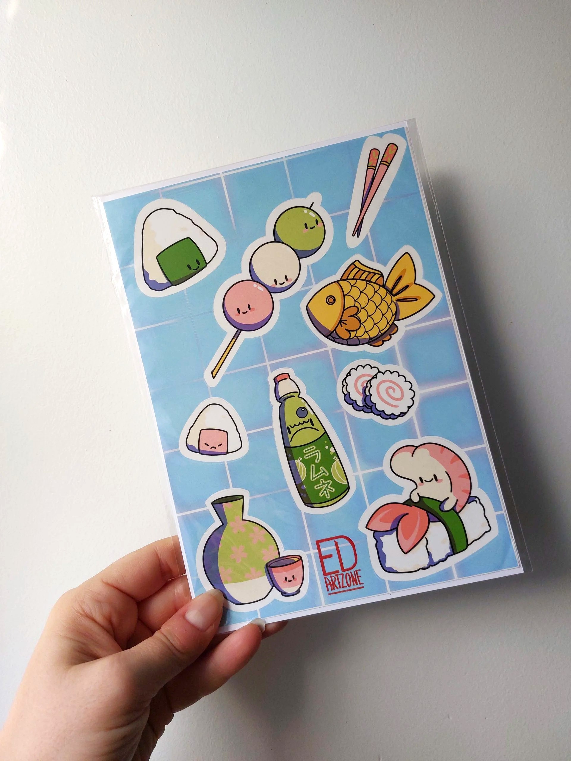 Planche stickers japonais tabemono ed artzone sushi onigiri dango ramune