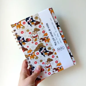 carnet de notes blanc fait main en bretagne tissu japonais shiba inu akiko